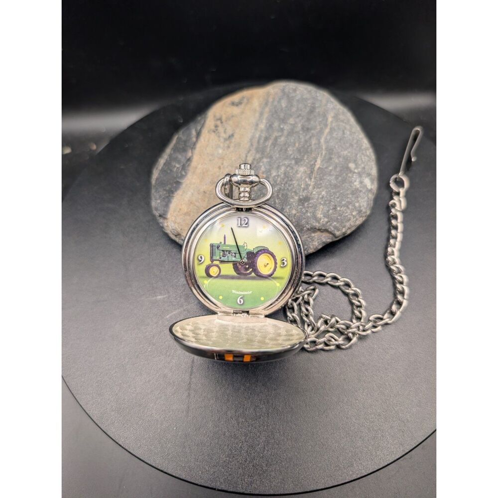 John Deere Tractor Pocket Watch • Stay Westminster Dial • Quality Farm Equipment